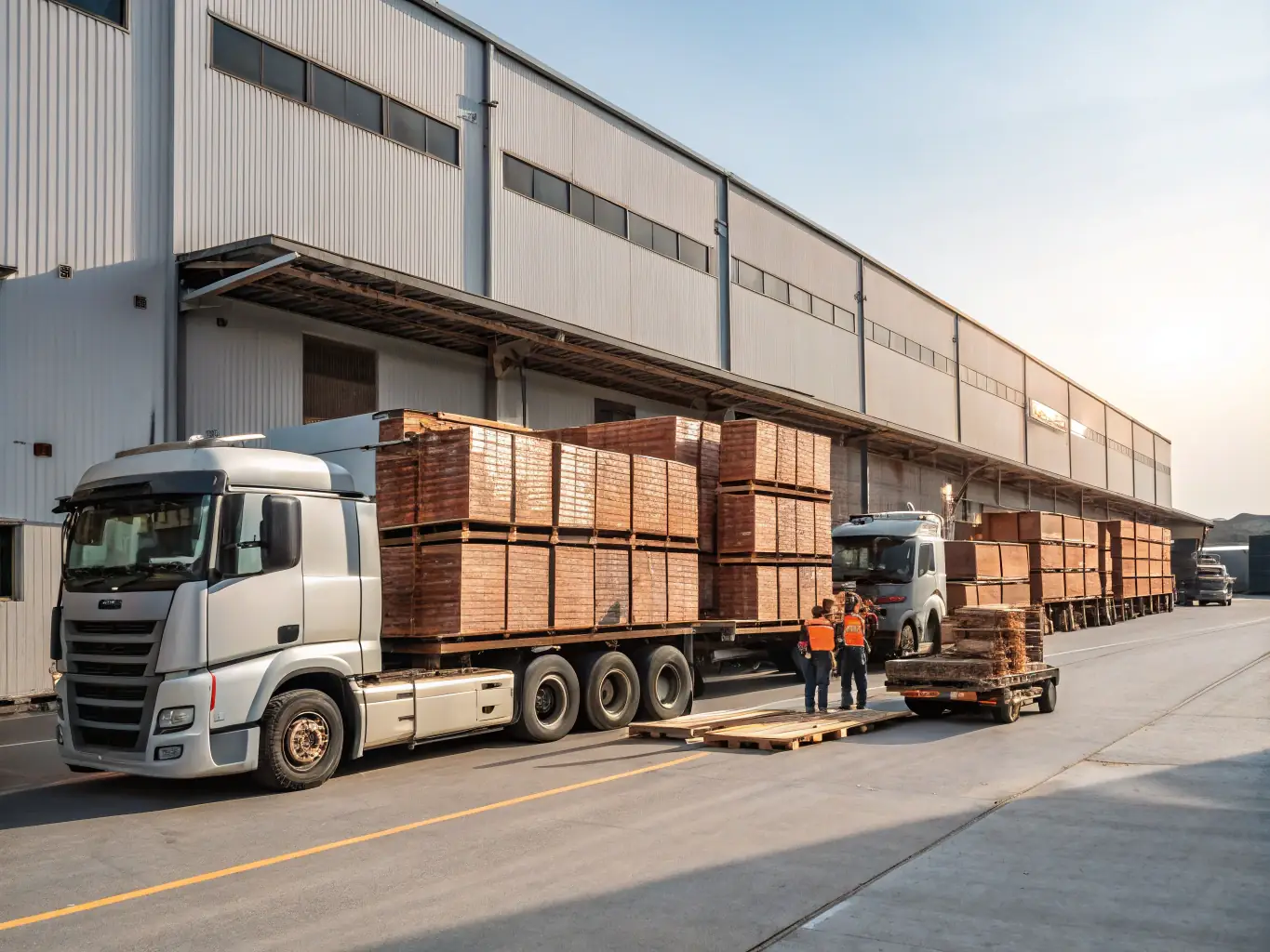 A photo of trucks loaded with copper cathodes ready for dispatch, highlighting the transportation capabilities and logistics services offered by Shad1 Warehouse.